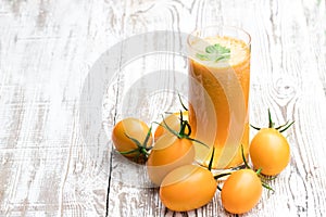 Fresh tomato juice made from the golden-yellow tomatoes