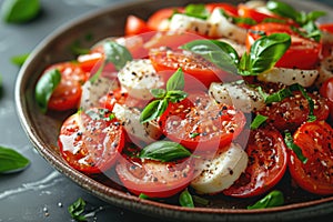 Fresh Tomato and Mozzarella Caprese Salad with Basil and Balsamic Dressing