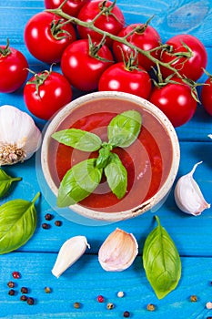 Fresh tomato sauce with garlic and basil, for pasta dishes