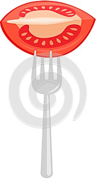 Fresh tomato slice on fork