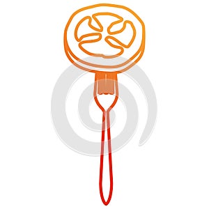 fresh tomato slice in fork