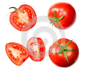 fresh tomato slices isolated on white background. close up. top view