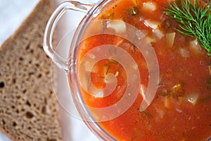 Fresh tomato soup. Minestrone