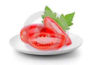 Fresh Tomato vegetable slice in a plate isolated on a white background