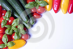 Fresh tomatoes, basil, cucumbers and paprika