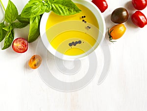 Fresh tomatoes, basil, olive oil with balsamic vinegar