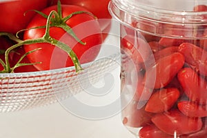 Fresh tomatoes in the fridge close up view