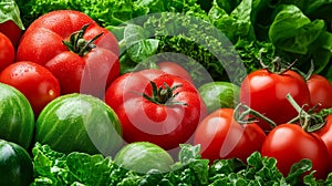 Fresh Tomatoes and Green Vegetables Close-Up