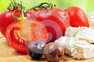 Fresh tomatoes, olives and white cheese