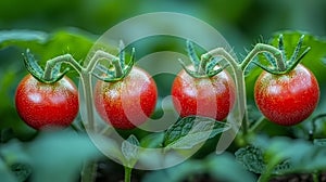 Fresh Tomatoes on Vine in Greenhouse