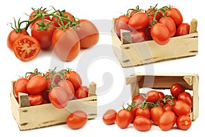 Fresh tomatoes in a wooden box