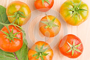 Fresh Tomatoes On Wooden Plate