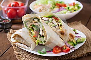 Fresh tortilla wraps with chicken and fresh vegetables