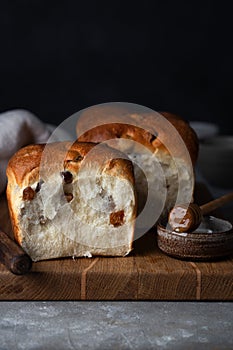 fresh traditional french brioche bread with raisins