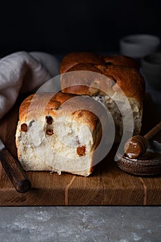 fresh traditional french brioche bread with raisins