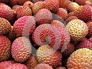 Fresh tropical fruit lychee on the shop counter.