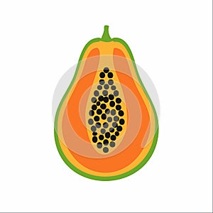 Fresh Tropical Papaya Fruit Half Vector Icon