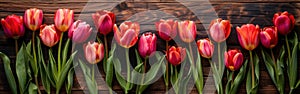 Fresh Tulip Frame on Weathered Wood Background