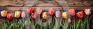 Fresh Tulip Frame on Weathered Wood Background