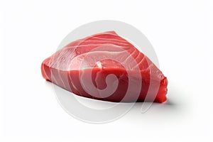 Fresh tuna fillet isolated on white background. Slices of raw tuna steak. Generative AI. Fresh pink fish tuna