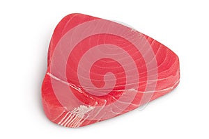 Fresh tuna fish fillet steak isolated on white background with clipping path. Top view. Flat lay