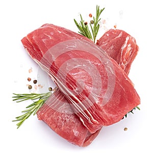 Fresh tuna Fish steak isolated on a white background