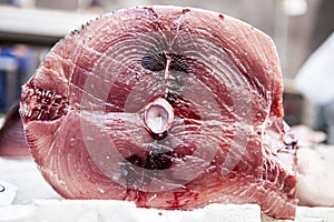 Fresh Tuna, just fished, sold at the fish market in Catania photo