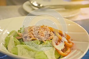 Fresh Tuna salad food with tomato and vegetables.