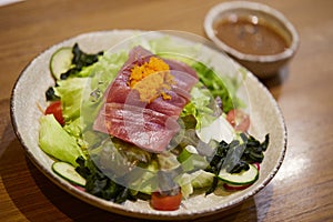 Fresh tuna salad mixed vegetables, Tuna sashimi salad.