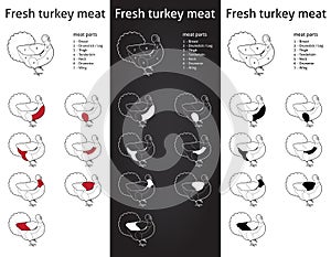 Fresh turkey meat cauts set