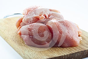 Fresh turkey meat pieces, uncoocked, pink food, healty fillet, isolated object,