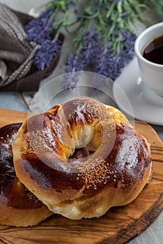 Fresh Turkish acma on the cutting board