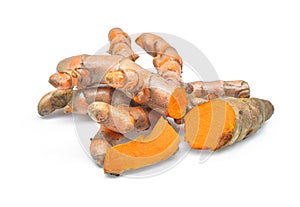 Fresh turmeric roots isolated on white background