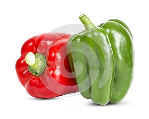 Fresh two red and green bell peppers isolated on white background