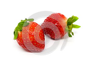 Fresh two strawberry or red berry isolated on white background with clipping path or make selection