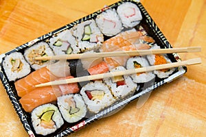 Fresh unbox sushi prepared to be eaten