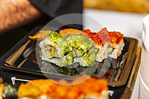 Fresh unbox sushi prepared to be served