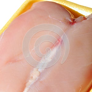 Fresh uncooked chicken breast meat pieces, packed and ready to cook