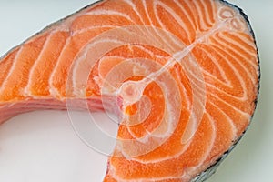 Fresh uncooked red fish steak over white