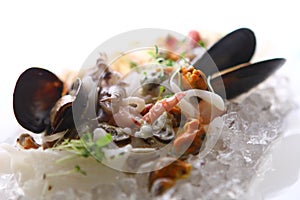 Fresh various seafood served on ice