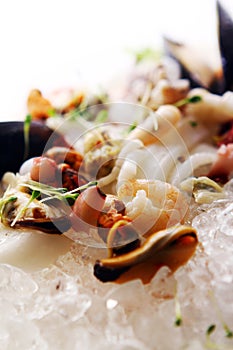 Fresh various seafood served on ice