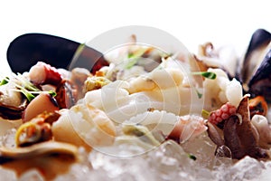 Fresh various seafood served on ice