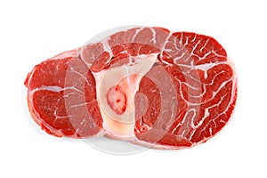 Fresh veal shank meat on white background