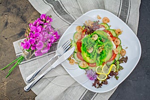 Fresh veg salad with prawn and squid