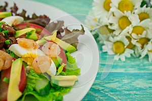 Fresh veg salad with prawn and squid