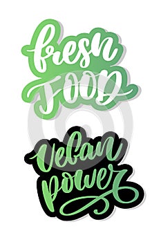 Fresh Vegan food lettering calligraphy Rubber Stamp green