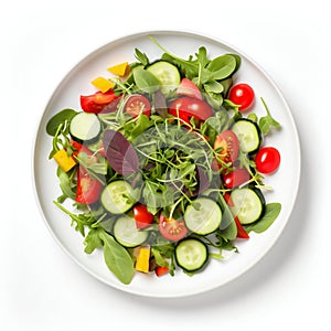 Fresh Vegan Salad on Plate Isolated on White Background. Generative ai