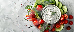 Fresh Vegetable Dip With Bowl on Light Surface
