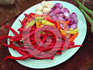 fresh vegetable food ingredients for making sambal