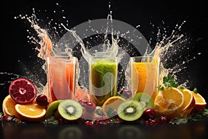 Fresh Vegetable and Fruit Juice and Smoothie Making in Action Captured in Dynamic Photos